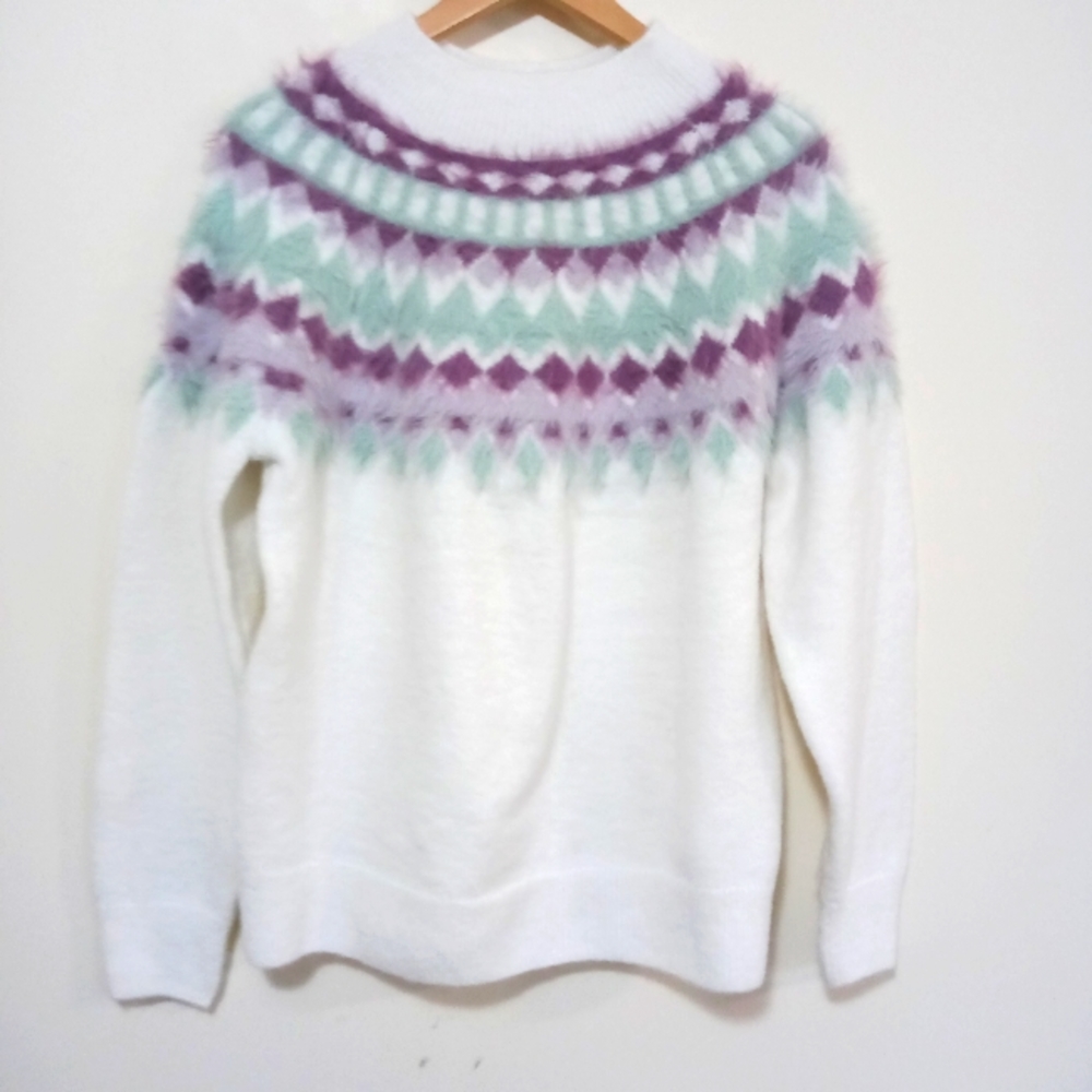 GEORGE Fair Isle Pastel Fluffy Eyelash Women Sweater Size L.
